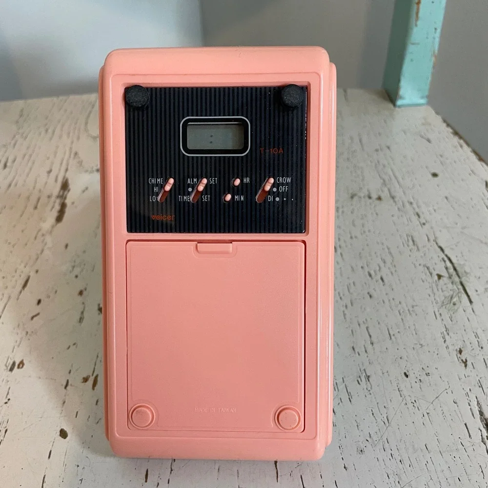 Vintage 80s Talking Alarm Clock T-10 Triangle Pyramid White Peach Retro Tested